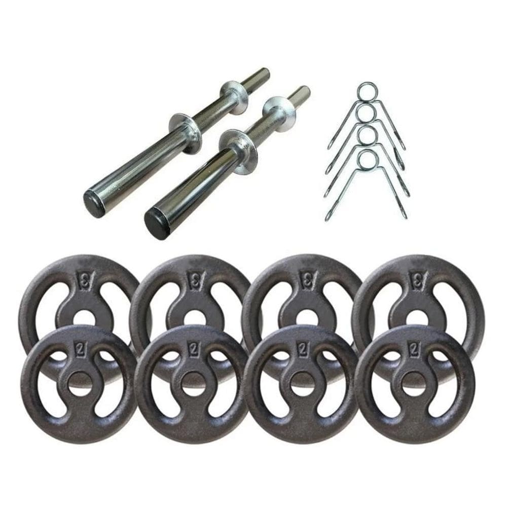 Kit Musculação 20kg 2 Barras Cromadas 8 Anilhas 3kg/2kg