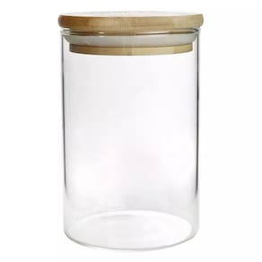 Pote Hermético de Vidro Com Tampa De Bambu 600ml