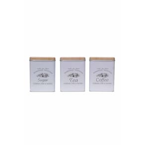 Kit 3 Potes Lata Porta Mantimentos em Metal Quadrado Branco