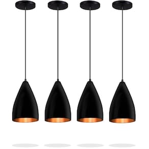 Kit 4 Pendentes Vegas Preto Textura / Cobre R.R.J.V