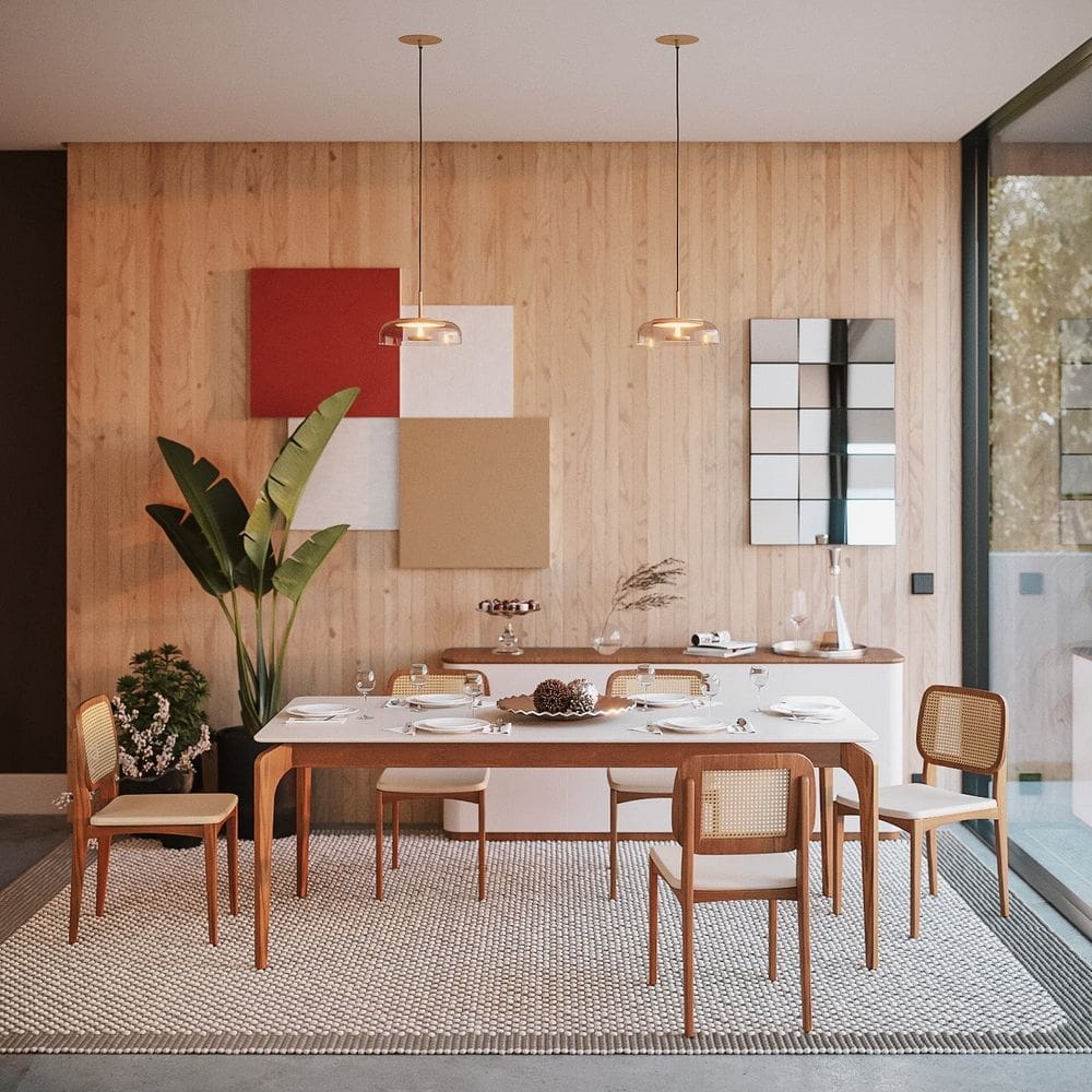 Mesa de Jantar Portugal em Madeira Maciça e Mdf L 180 X P 90 X Alt 77 Natural/Branco