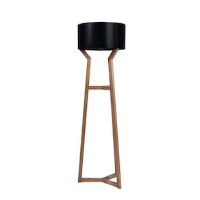Luminária de Piso Texas com Madeira Maciça e Mdf Natural/Preto