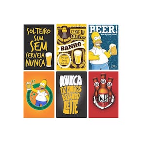 Kit 6 Placas Decorativas Beer Cerveja Homer Simpson Duff