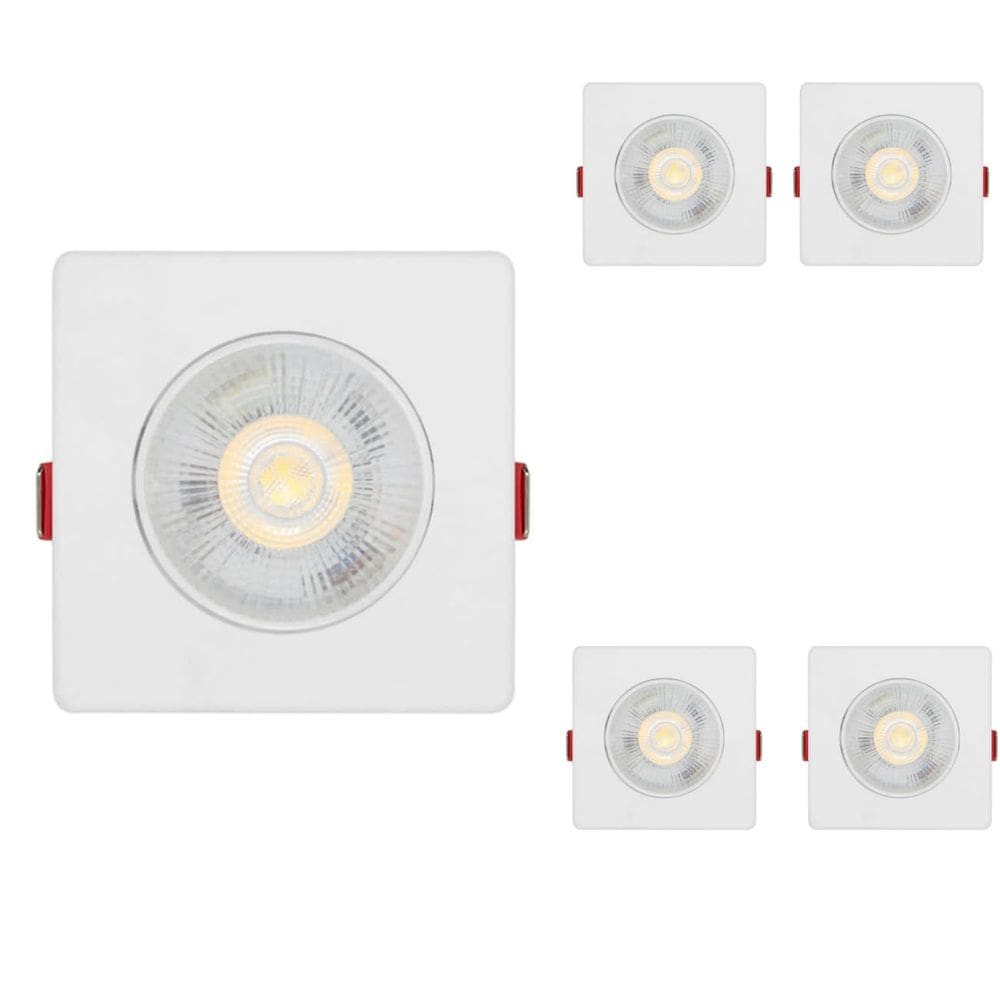 Kit 5 Spot Led Branco 5w 3000k Quadrado 90x90 mm Embutir