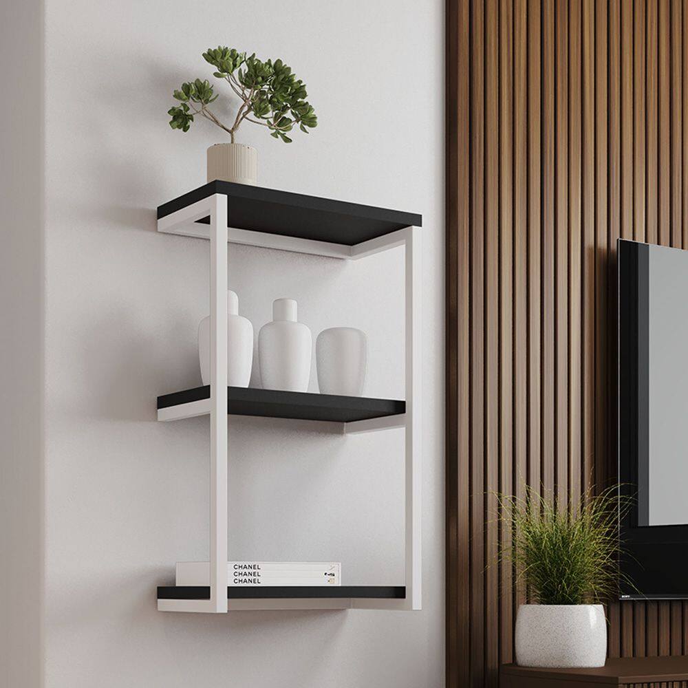 Nicho de Parede Industrial 3 Prateleiras Milão - Branco e Preto