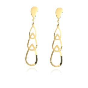 Brinco Tres Gotas Vazadas Folheado Em Ouro 18K