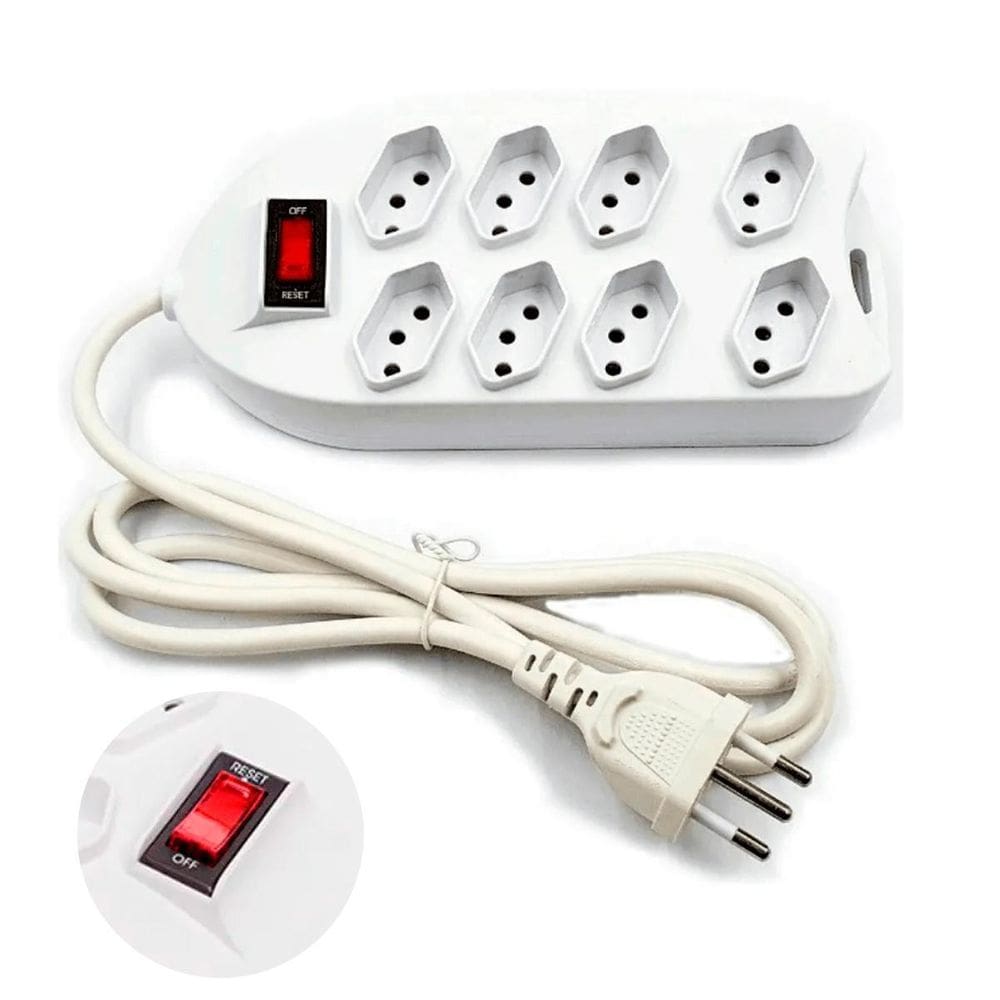 Régua Energia 8 Saídas Cabo 2 Metros Bivolt 110V/220V Branco