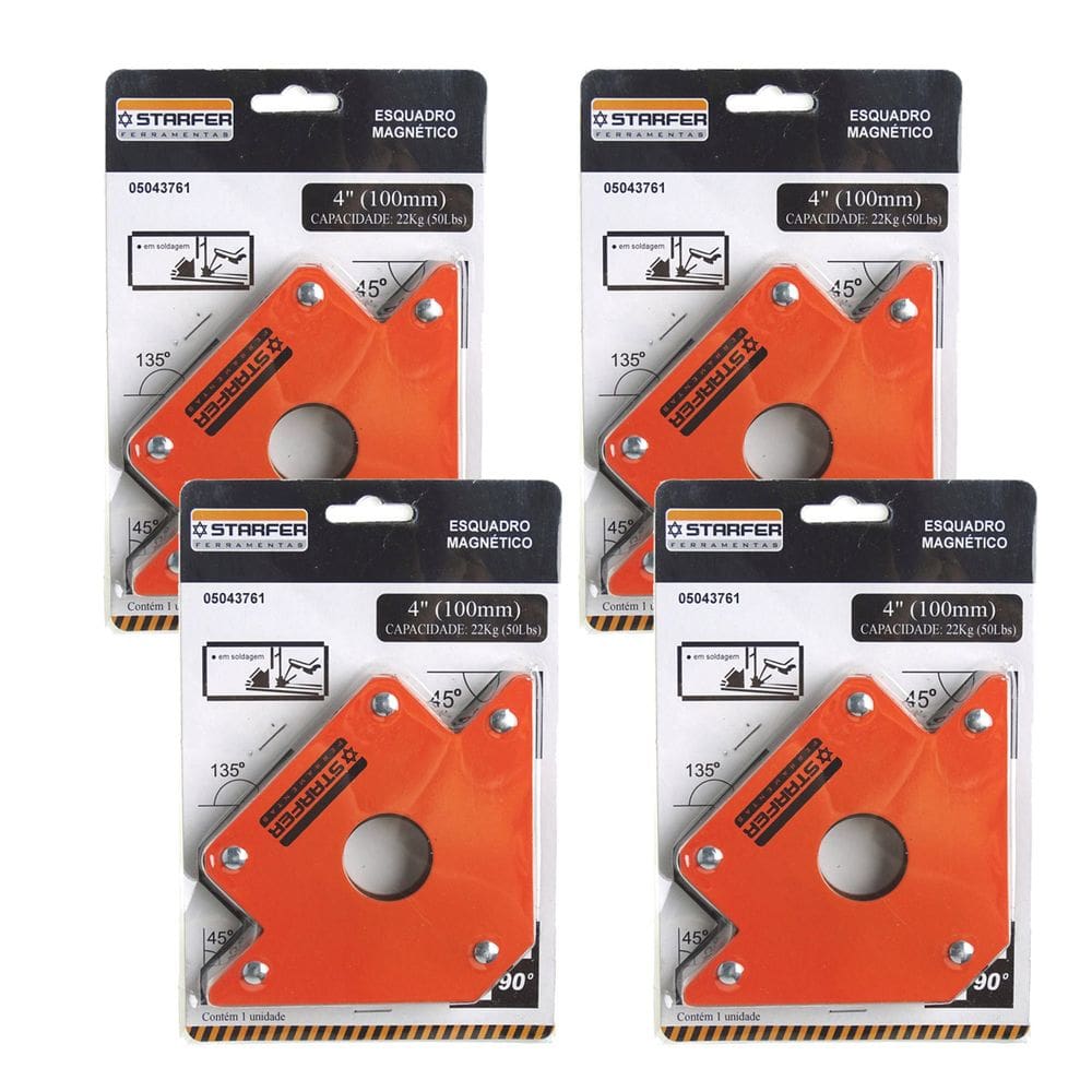Kit 4 Esquadro Magnético 22kg Starfer 4 Pol. 10cm Starfer