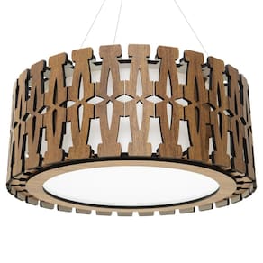 Lustre Decorativo Madeira Pendente Redondo Ubatuba 45Cm