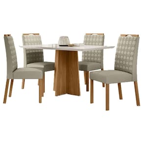 Mesa de Jantar Anitta 135x90 cm com Vidro Ype Off White e 4 Cadeiras Mariana Veludo Nude - New Ceval