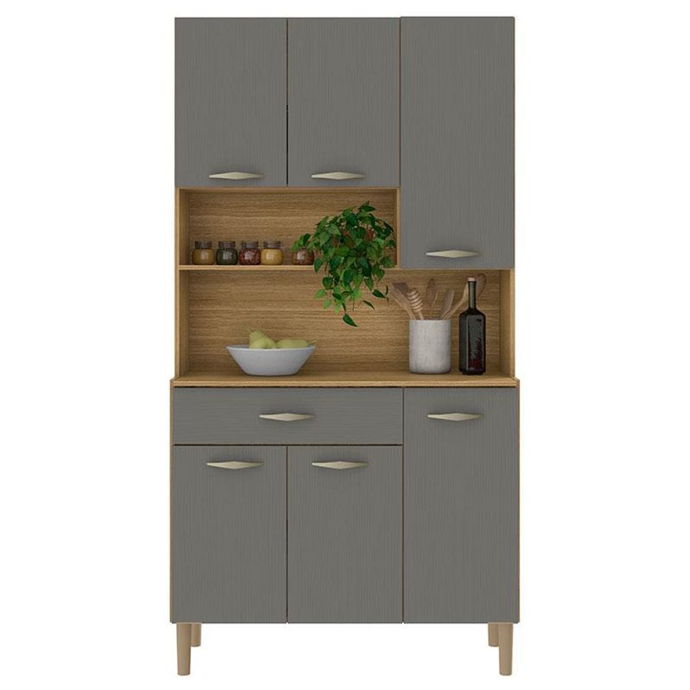 Kit Cozinha 6 Portas Apolo Freijó Gris - Kits Paraná