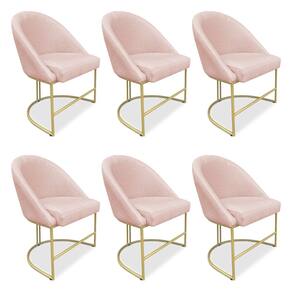Kit 06 Cadeiras Poltrona de Jantar Bela Suede Rosa Bebê Base Metálica Industrial Dourado - Pallazio