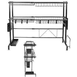 Escorredor de Louça Modular Suspenso 2 Andares Pia Cozinha Bancada Comprimento Ajustavel Utensilios Copo Prato Gancho Prateleira Multiuso Organizaçao