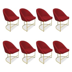 Kit 08 Cadeiras Poltrona de Jantar Bela Suede Vermelho Base Metálica Industrial Dourado - Pallazio