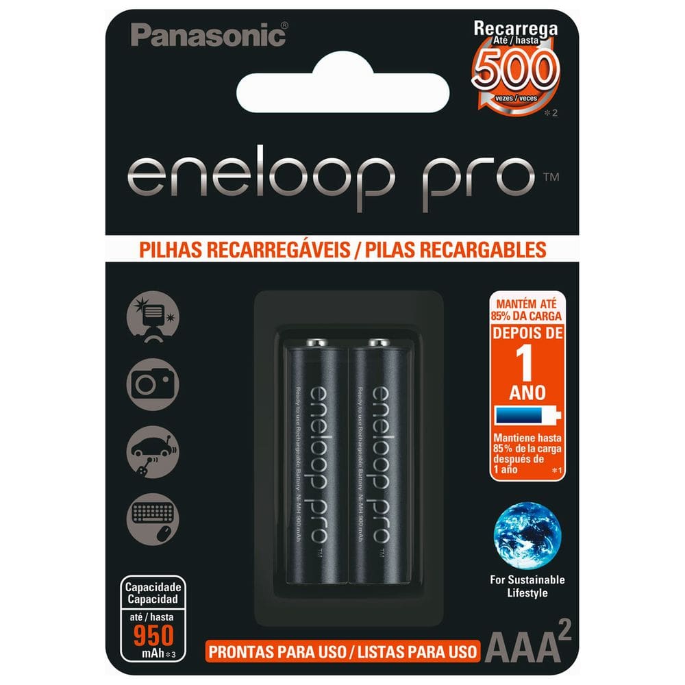 Pilha Recarregavel Eneloop PRO 950MA AAA Blister com 2 BK-4HCDE/2BB