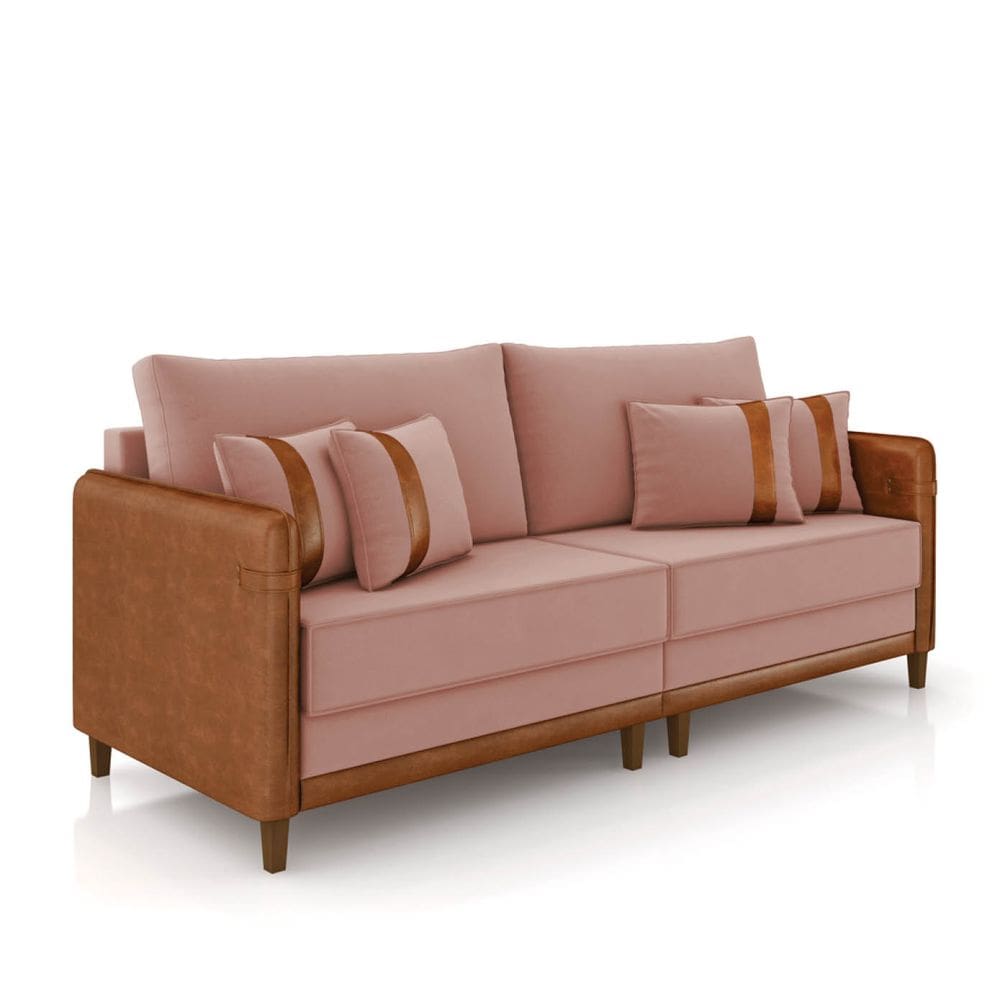 Sofá 2 Lugares Living 172cm Pé Madeira Valença Nozes/Veludo Rosê K01 - D`Rossi