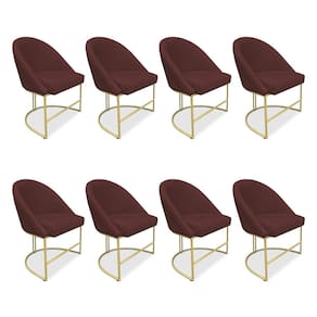 Kit 08 Cadeiras Poltrona de Jantar Bela Suede Marsala Base Metálica Industrial Dourado - Pallazio