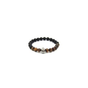 Pulseira Masculina Pedras Ônix E Olho De Tigre Espartano
