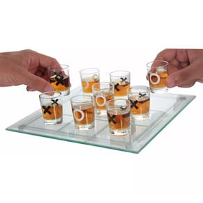 Jogo Da Velha Shot Drink Em Vidro Com 8 Copos Pequen 13x13cm