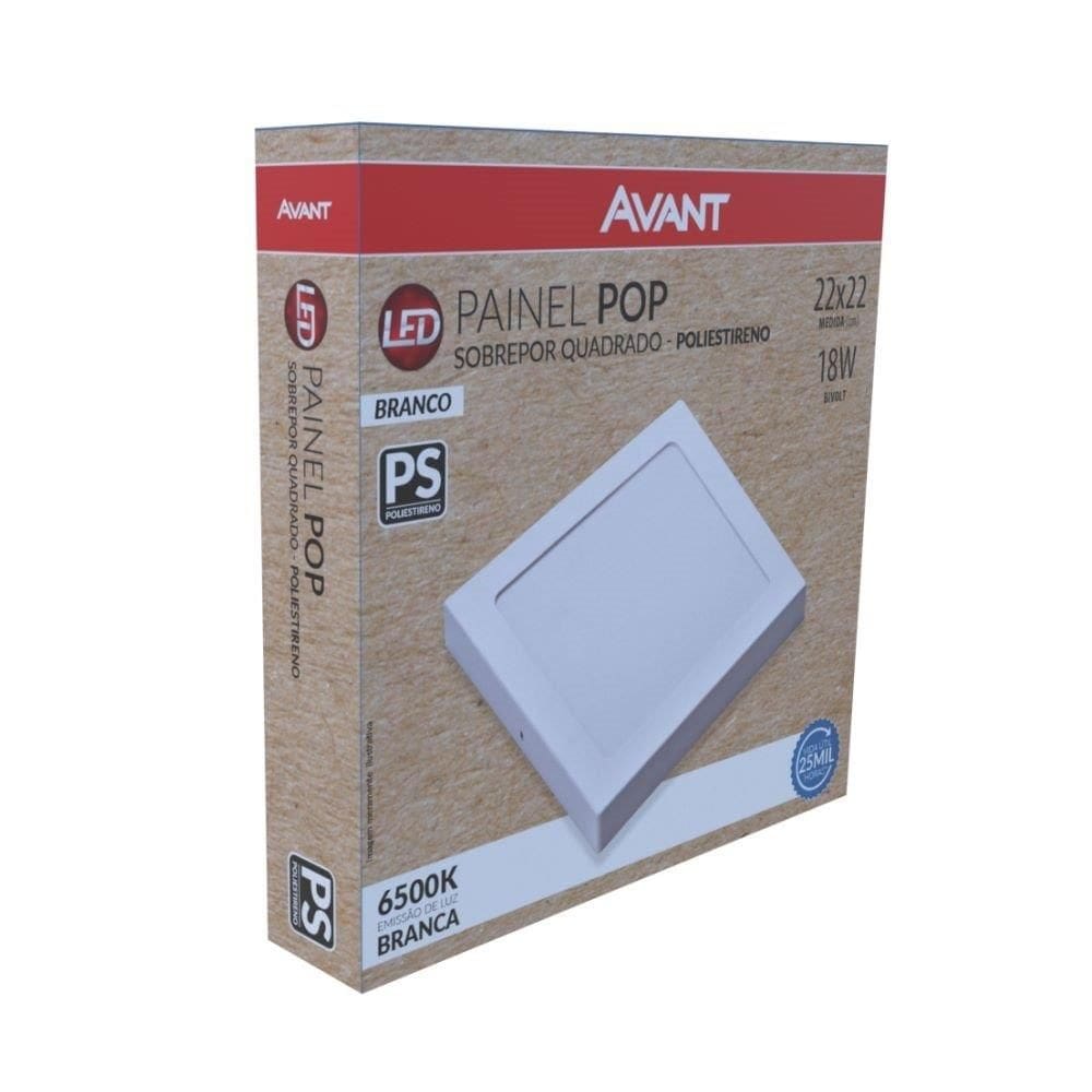 Plafon Painel Led22 Avant Pop Quadrado Sobrepor 18W Branco 6,5K