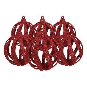 Kit Bola De Natal 8Cm Vermelha Glitter Vazado 6Und Cromus