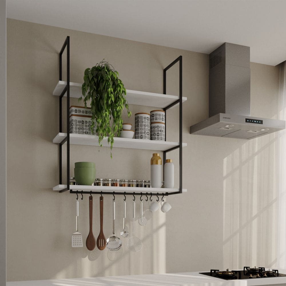 Prateleira Decorativa Londres 95 Cm Preto e Branco