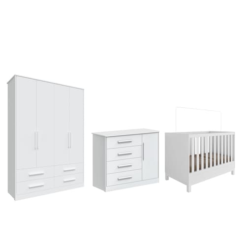 imagem-Quarto Completo Bebe Moveis Peroba Charlo LS Louis MDF - Branco
