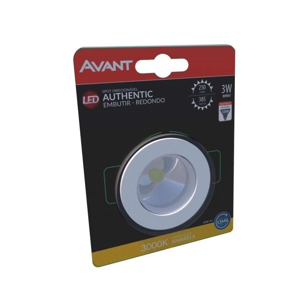 Spot Avant Led Authentic Redondo Embutir Branco 3W 3,0K 250 Lumens
