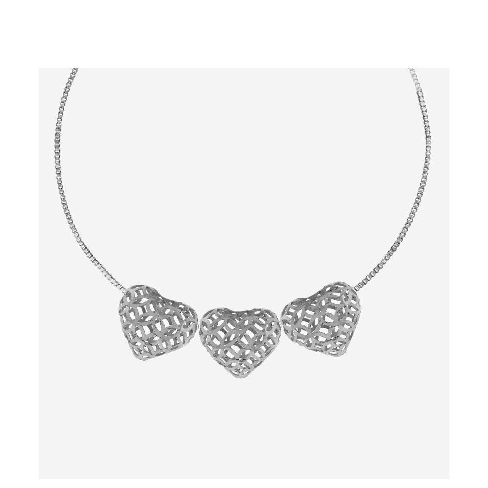 Colar de Prata Triple Love Filigrana 10x35mm 45cm