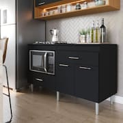 Balcão Para Cooktop 1,40m 5 Bocas 1 Nicho Com 2 Portas E 2 Gavetas Turim Preto