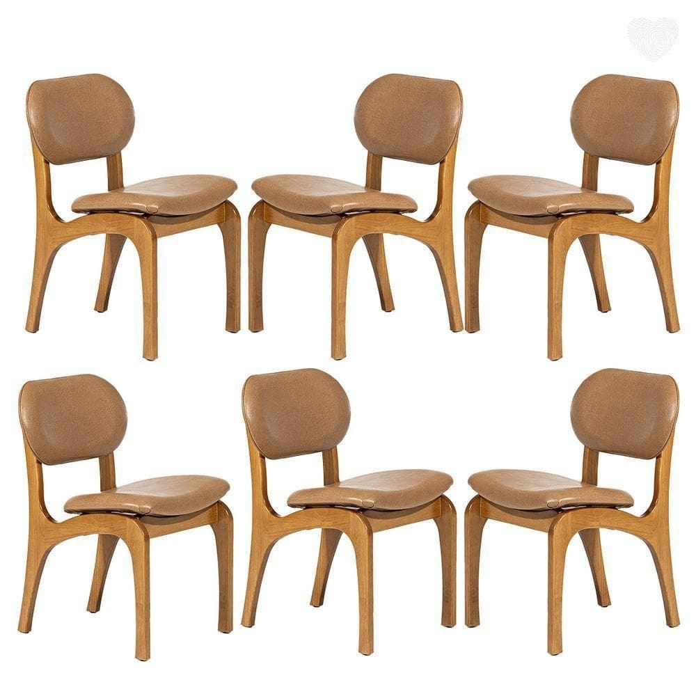 Kit 6 Cadeiras De Jantar Estofada Rafine Madeira Castanho Impermeável Marrom