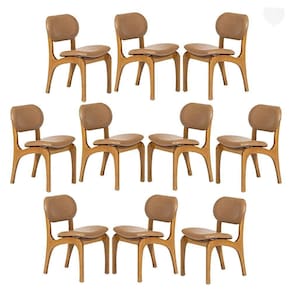 Kit 10 Cadeiras De Jantar Estofada Rafine Madeira Castanho Impermeável Marrom