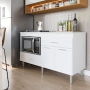 Balcão Para Cooktop 1,40m 5 Bocas 1 Nicho Com 2 Portas E 2 Gavetas Turim Branco