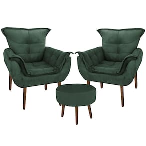 Kit 2 Poltronas Decorativa Parana com Puff Redondo Suede Verde