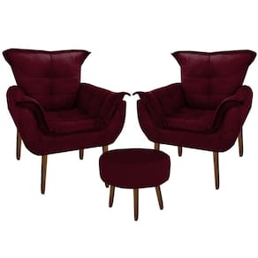 Kit 2 Poltronas Decorativa Parana com Puff Redondo Suede Bordo