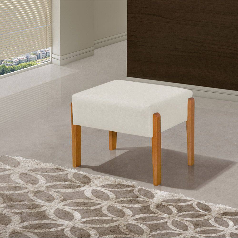 Puff Pés em Madeira Maciça Isla Linho Crú
