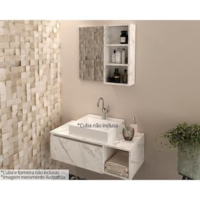 Conjunto de Banheiro Balcão Suspenso BN3601 s/ Cuba 80cm e Armário c/ Espelho BN3609 cor Mármore Branco - Tecno Mobili