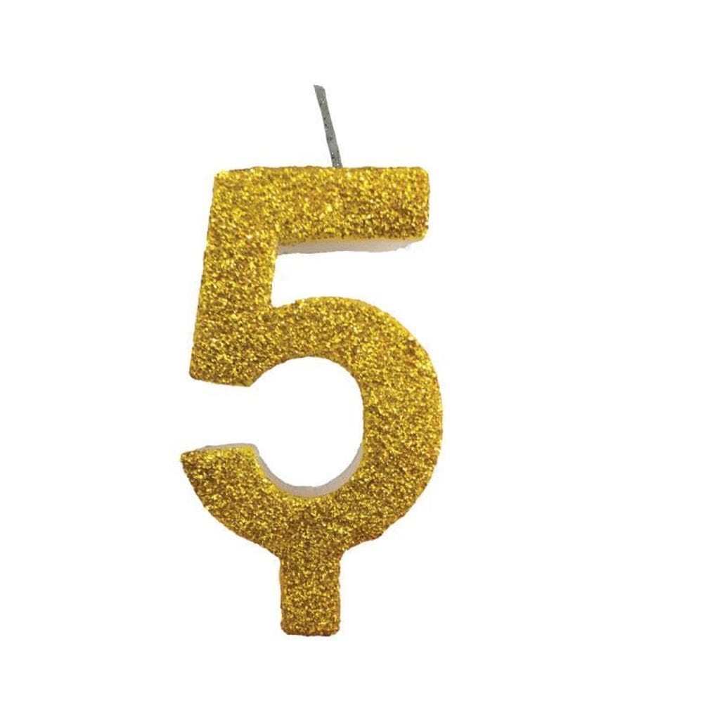 Vela De Aniversário 5 Dourada Glitter