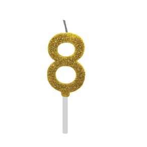 Vela De Aniversário 8 Dourada Glitter Com Base