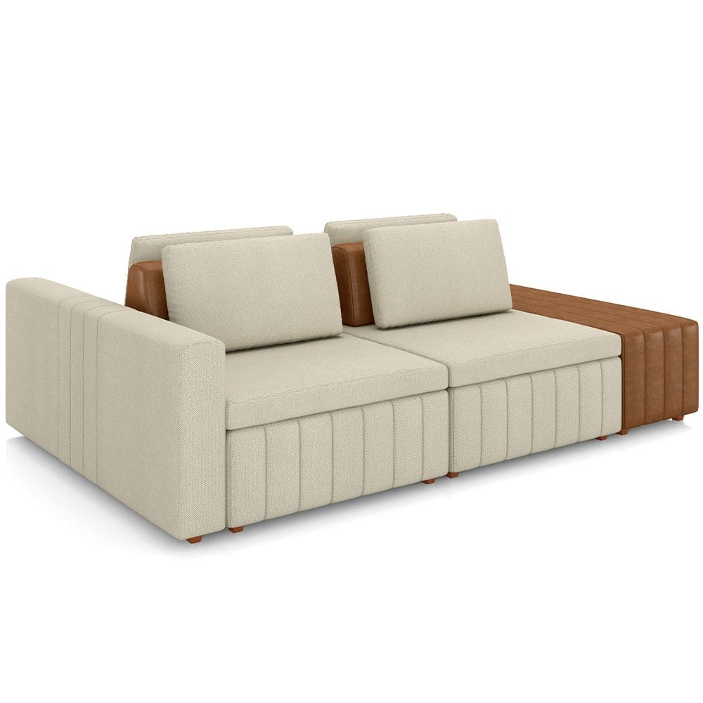 Sofá Ilha com Puff para Sala Living 265cm Amber M03 Linho Cru Couríssimo Whisky - Lyam Decor