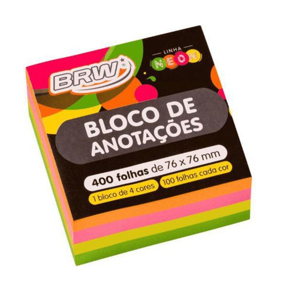 Bloco Adesivo Post-It 76x76 Neon 400 Fls Brw