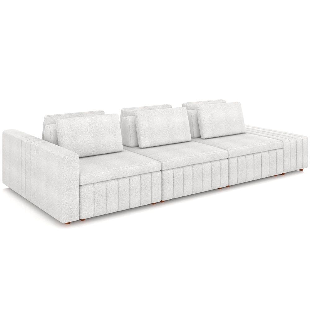 Sofá Ilha com Puff para Sala Living 395cm Amber M03 Bouclê Branco - Lyam Decor