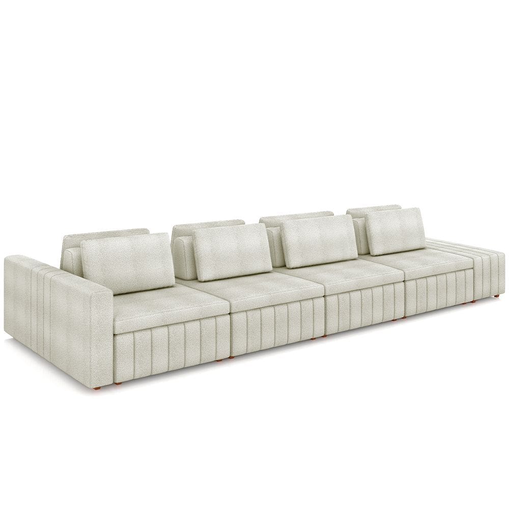 Sofá Ilha com Puff para Sala Living 505cm Amber M03 Bouclê Bege Claro - Lyam Decor