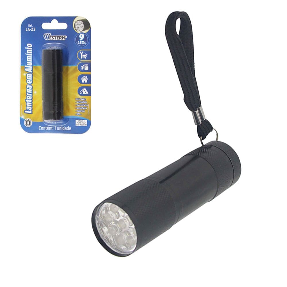 Lanterna Western de Alumínio Preto 9cm - Pilhas AAA