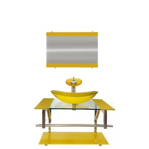 Gabinete De Vidro 70Cm Iq Inox Com Cuba Oval - Amarelo