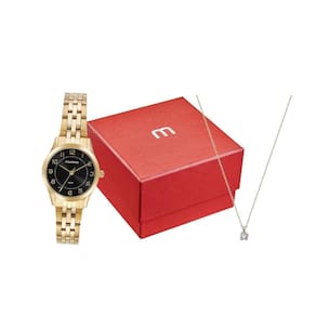 Kit Relógio Mondaine Feminino Dourado E Preto 32796Lpmkde2K1