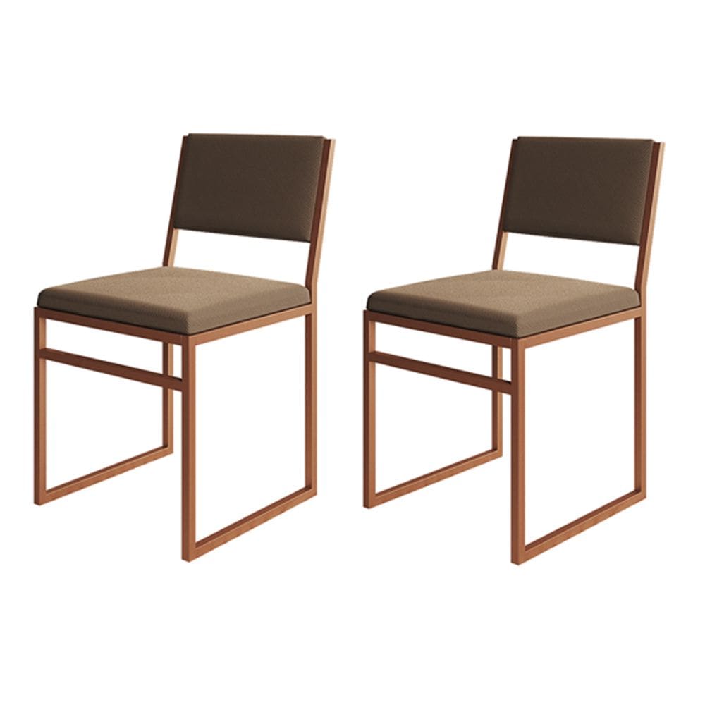 Kit 2 Cadeiras de Jantar Industrial Isa Assento Estofado Veludo Marrom Base Cobre