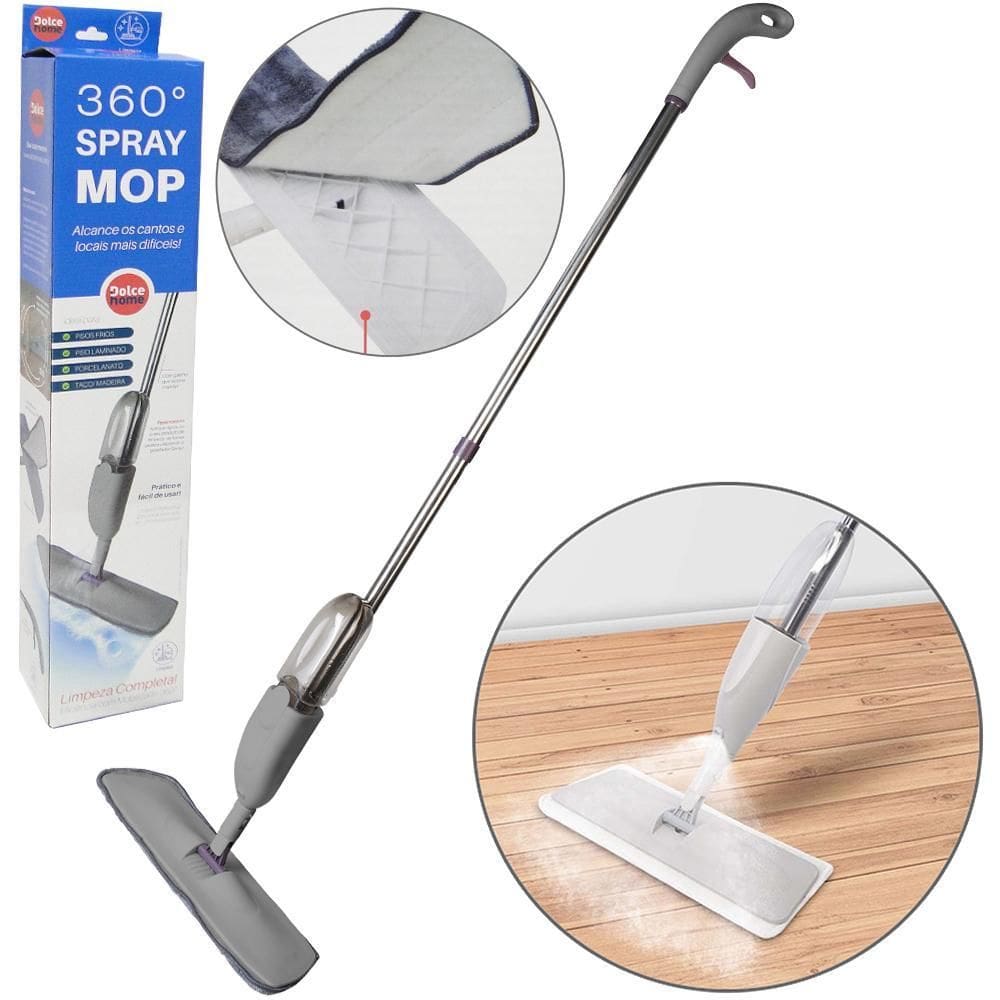 Esfregão Mop Spray 360º Com Recipiente Cinza 350Ml 123Cm