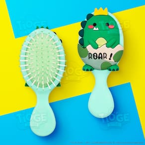Escova de Cabelo Mini Dinossauro Fofa Infantil Desembaraçante Almofada Cerdas Ultramacias Verde