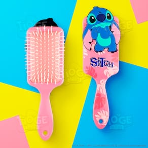 Escova de Cabelo Stitch Fofa Infantil Desembaraçante Almofada Cerdas Ultramacias Aplique Emborrachado 3D Rosa